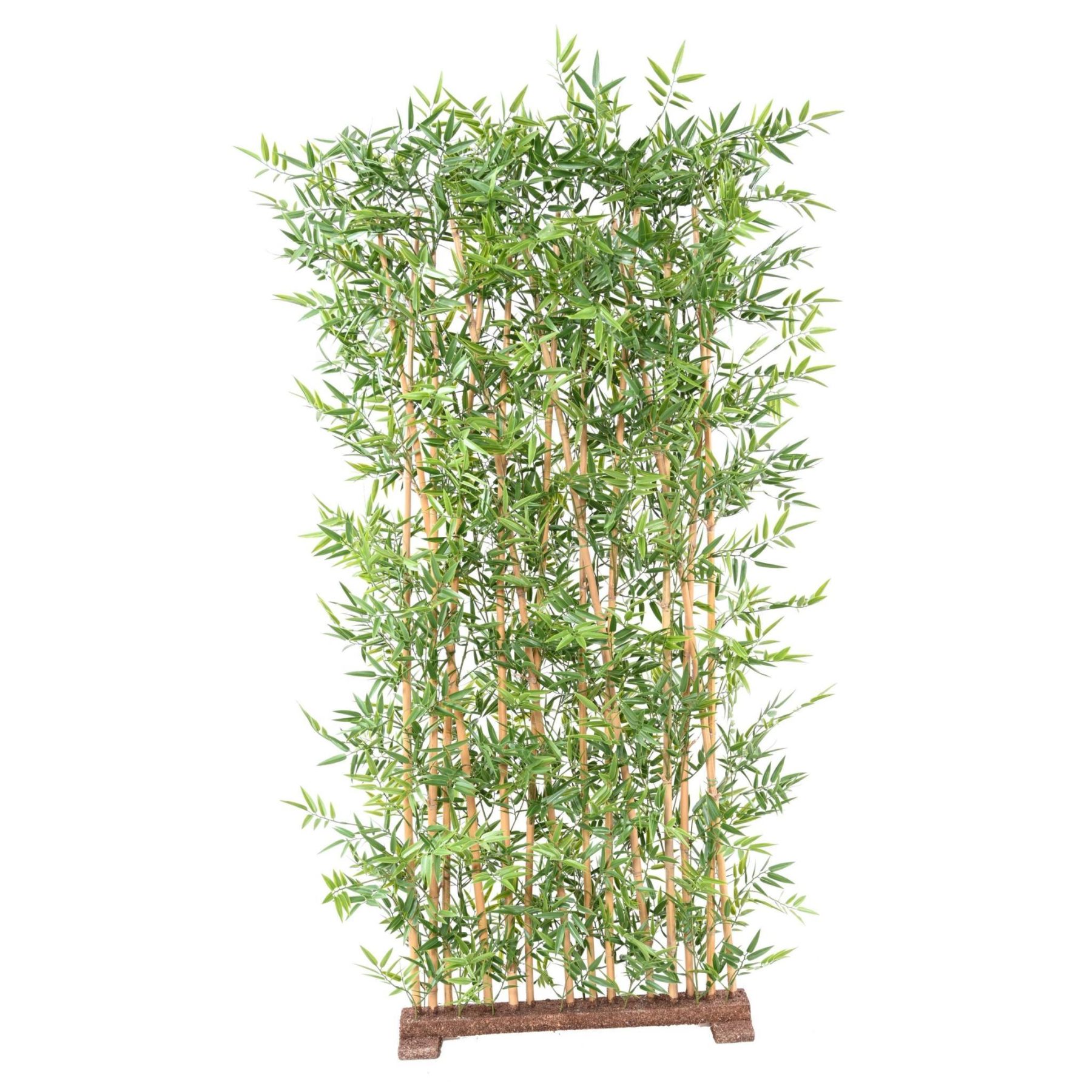 Autre angle : haie synthétique de bambou sur socle, hauteur 110 cm et longueur 90 cm