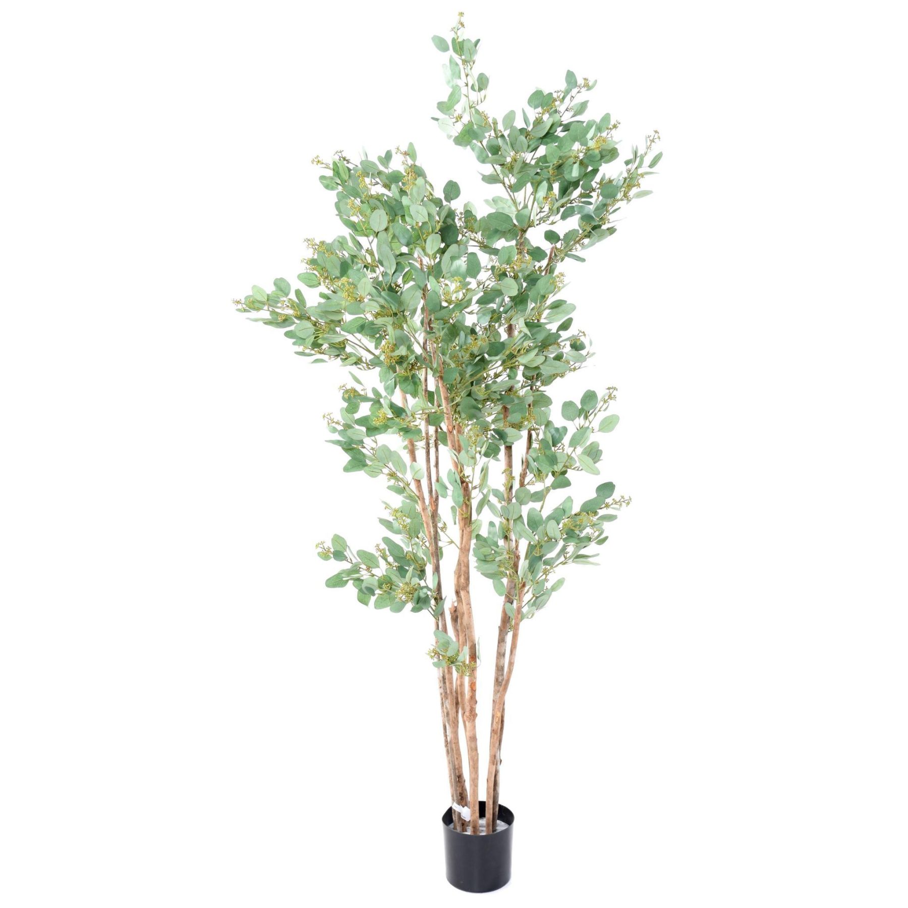 Autre angle : eucalyptus artificiel de 185 cm avec feuillage vert et baies décoratives